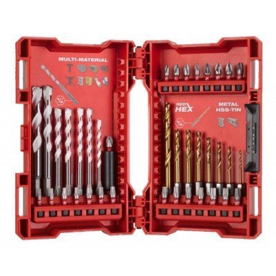 Mala Milwaukee de 39 peças com brocas multimaterial, brocas de metal Red Hex e brocas de aparafusar Shockwave™.