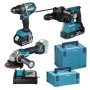 Makita Kit combinado LXT® 18VD LX3196JX1 com berbequim de impacto, rebarbadora e martelo rotativo para uso profissional