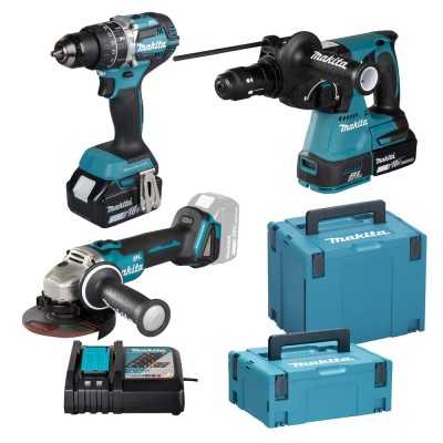 Makita Kit combinado LXT® 18VD LX3196JX1 com berbequim de impacto, rebarbadora e martelo rotativo para uso profissional