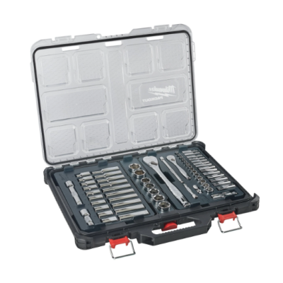 Milwaukee Conjunto de 63 peças com chaves de caixa e roquete de ¼″ e ½″ PACKOUT™