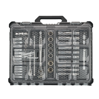 Milwaukee Conjunto de 63 peças com chaves de caixa e roquete de ¼″ e ½″ PACKOUT™