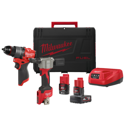 Milwaukee M12 FPP2D2-422X Powerpack M12 FPD2 Berbequim de Percussão + Rebitadora M12 BPRT